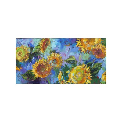 Cottage Garden West of The Wind Joyful Yellow, Blue, Purple 24 x 48 Inch Waterproof Gallery Wrapped Canvas, Outdoor Garden, Yard, Patio All Weather