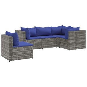 vidaXL 5 Piece Patio Lounge Set - Gray Poly Rattan, Cushions Included - Modular Outdoor Garden Furniture for Backyard, Terrace, Deck - UV Resistant - 1 of 4