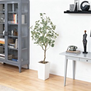 5FT Artificial Eucalyptus Tree in Pot, Tall Faux Eucalyptus Tree with White Tall Planter, Floor Plant Fake Plants Potted Indoor - 1 of 4