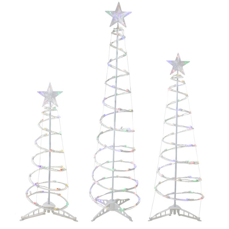 Northlight Set of 3 LED Lighted Multi-Color Outdoor Spiral Christmas Cone Trees 3', 4', and 6', 1 of 5