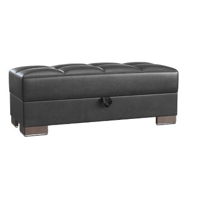 HomeRoots 52" Black and Brown Faux Leather Storage Ottoman