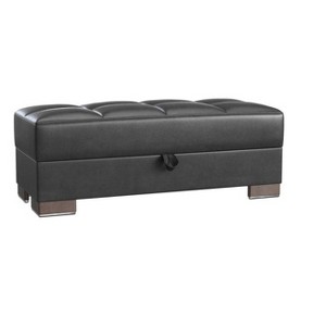 HomeRoots 52" Black and Brown Faux Leather Storage Ottoman - 1 of 4