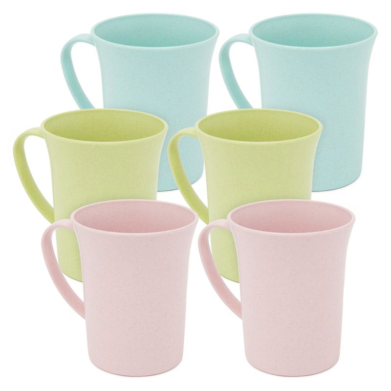 Okuna Outpost Set of 6 Wheat Straw Mugs with Handle, Unbreakable Plastic Coffee Cups, 3 Colors, 11 oz, 1 of 9