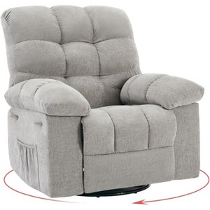 Rocking Recliner Chair, 360° Swivel & 30° Rocking, Upholstered Fabric Nursery Chair with Side Pockets, Steel Frame for Small Spaces - 1 of 4