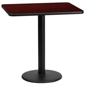 Flash Furniture 24'' x 30'' Rectangular Mahogany Laminate Table Top with 18'' Round Table Height Base