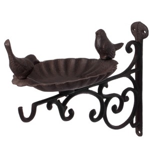 Gardenised Outdoor Garden Wall Mounted Hanging Iron Bird Bath and Feeder Decor, Bronze - 1 of 4