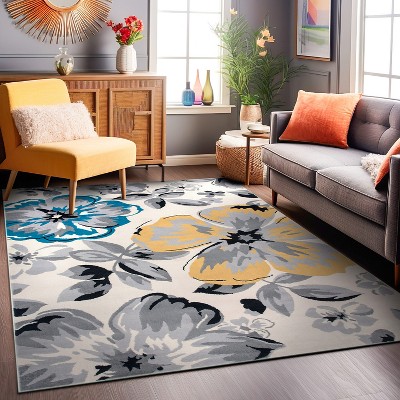 Cream Floral Synthetic 5' x 7' Reversible Area Rug