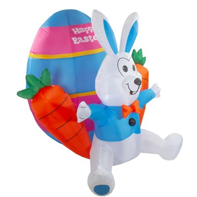 4' White and Blue Inflatable LED Easter Bunny with Carrots