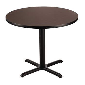 36" Round Composite Core Dining Height Dining Table Laminated Mahogany with Black Steel Base - National Public Seating