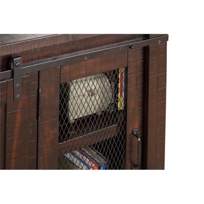 Espresso Pine Wood 65" TV Stand with Mesh Doors