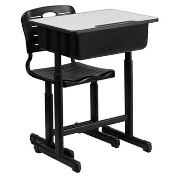 Flash Furniture Nila Adjustable Height Student Desk and Chair with Black Pedestal Frame - Set of 3