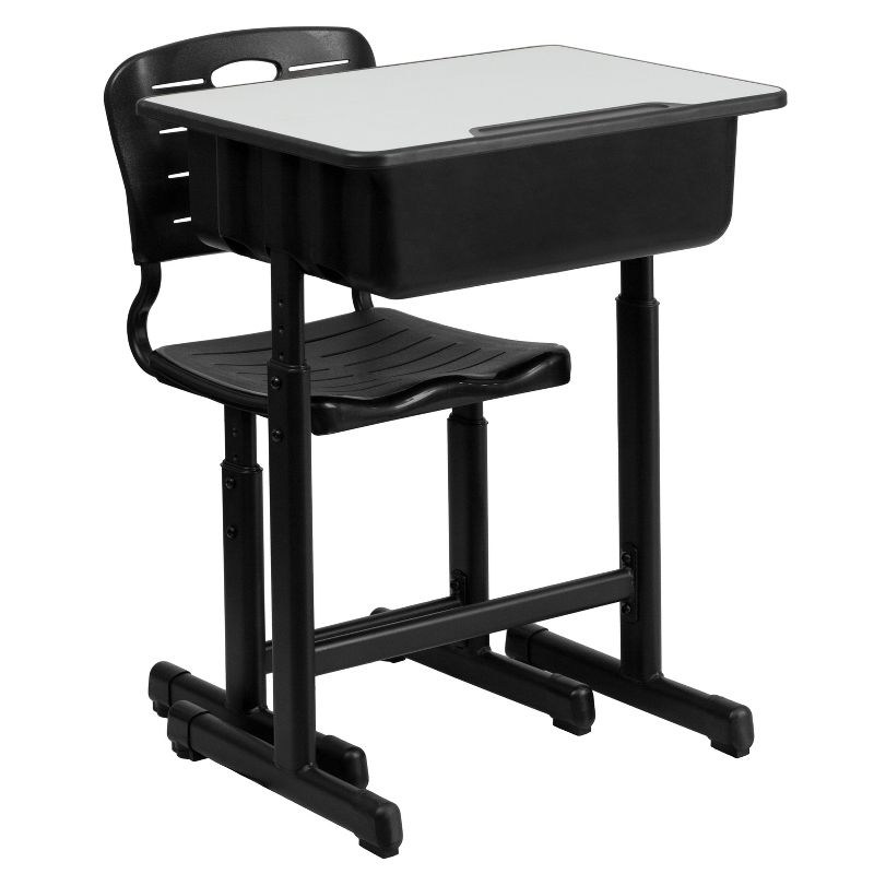 Emma and Oliver Adjustable Height Student Desk and Chair with Black Pedestal Frame, 1 of 13