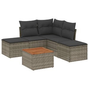 vidaXL Patio Sofa Set with Cushions Outdoor Furniture 6 Piece Poly Rattan - Gray - 1 of 4