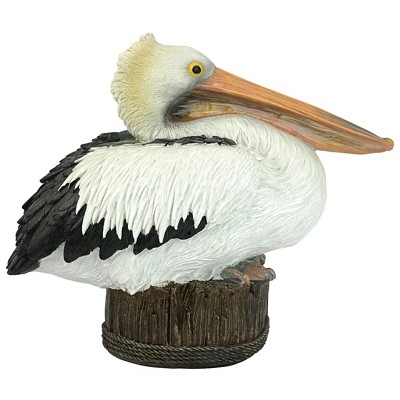 Naturalistic Hand-Painted Resin Pelican Statue on Aged Dock Post