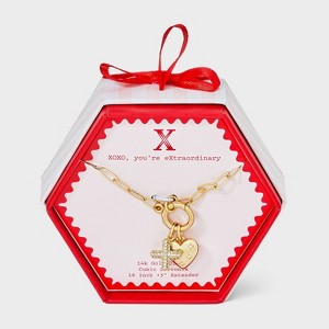 14K Gold Dipped Cubic Zirconia Puffy Heart Charm Initial Necklace - A New Day™ Gold - 1 of 4