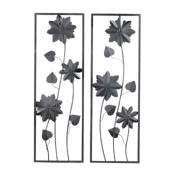 Metal Leaf Tropical Wall Decor With Wood Frames Gray - Olivia & May : Target