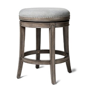 Maven Lane Alexander Backless Counter Stool in Reclaimed Oak Finish with Ash Grey Fabric Upholstery 27" - 1 of 4
