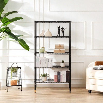 GlasFlength Decorative Storage Cabinets 5 Tier Storage Shelving, Adjustable Height for Kitchen, Closet, Pantry, Garage, Black 35.4"*13.8"*69.3"