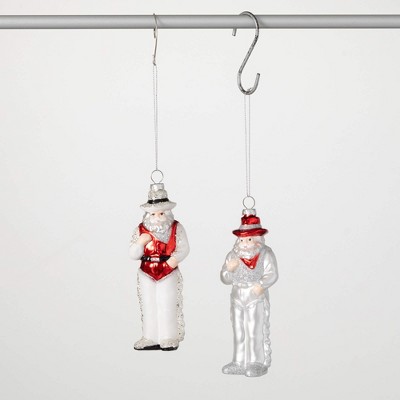 6.25"H Sullivans Western Santa Christmas Ornaments Set of 2, Red-White, Christmas Tree Decor