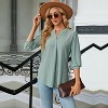 Women Summer Fall Casual 3/4 Long Sleeve Kint Shirt V Neck Solid Color Loose Fit T-Shirt Top Blouse - 2 of 4