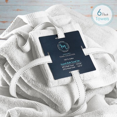 Luxurious White Cotton 6-Piece Bath Towel and Washcloth Set