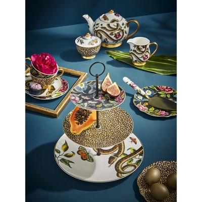 Creatures of Curiosity Ceramic 3-Tier Cake Stand with Floral and Animal Prints