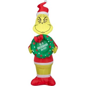 Grinch Christmas Airblown Inflatable with Wreath, 4 ft Tall, Yellow - 1 of 4