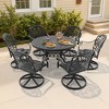 7-Piece Round Cast Aluminum Outdoor Patio Dining Set with Swivel Chairs & Brown Cushions & Umbrella Hole - 2 of 4