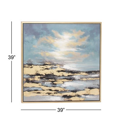 Blue and Gold Abstract Landscape Canvas Wall Art
