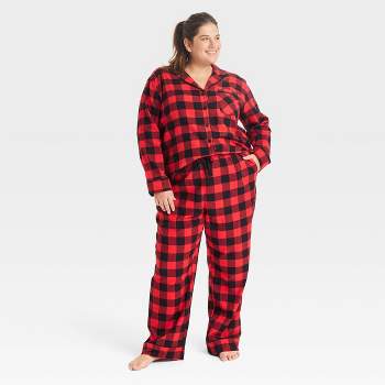 Adr Women's Plush Fleece Pajamas Set, Button Down Winter Pj Set Red  Christmas Plaid X Large : Target