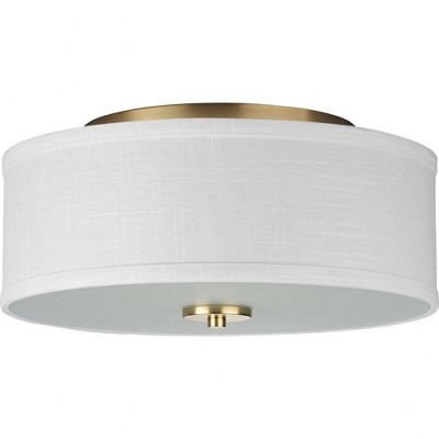 Progress Lighting, Inspire Collection, 2-Light Flush Mount, Satin Brass, Summer Linen Shade