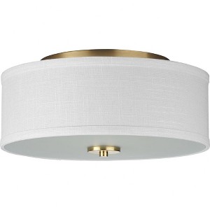 Progress Lighting, Inspire Collection, 2-Light Flush Mount, Satin Brass, Summer Linen Shade - 1 of 1