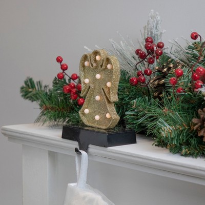 Gold Glitter LED Angel Christmas Stocking Holder