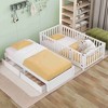 CAVINAS Twin Size Wood Montessori Bed with 2 Drawers and Safety Guardrails,Modern Floor Bed Can Split Into 2 Beds,Toddler Bed for Bedroom - 2 of 4
