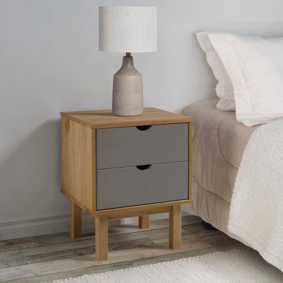 vidaXL Bedside Cabinet OTTA Brown&Gray 17.7 in.x15.4 in.x22.4 in. Solid Wood Pine