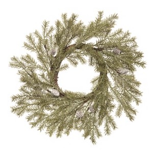 Transpac Artificial 22 in. Multicolor Christmas Evergreen with Pinecones Wreath - 1 of 2