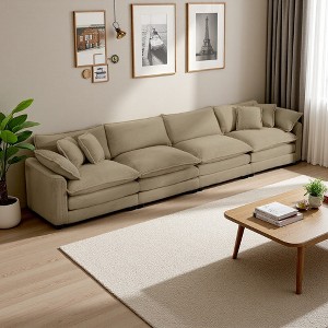 4-Seater Corduroy Sofa with Arm Pillows & Throw Pillows - 1 of 4