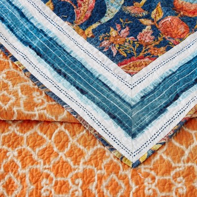 King Size Blue Cotton Reversible Quilt Set
