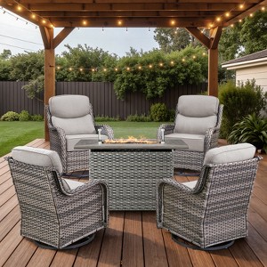 Belord 6-INCH Extra Thick Cushion Outdoor Patio Furniture Set with Swivel Glider Patio Chair Set of 4, 5 Pieces Patio Furniture Set with Firepit Table - 1 of 4