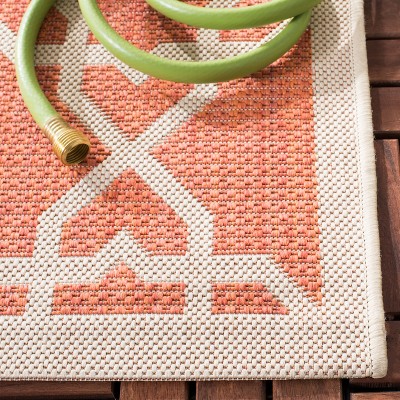Red and Beige Geometric Indoor/Outdoor Synthetic Area Rug