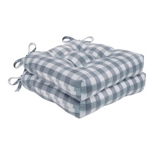 Kate Aurora Set of 2 Country Farmhouse Plaid Stain/Water Resistant Chair Cushions - 1 of 3
