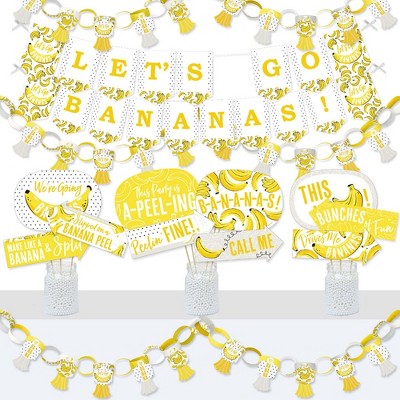 Big Dot of Happiness Let's Go Bananas - Banner and Photo Booth Decorations - Tropical Party Supplies Kit - Doterrific Bundle