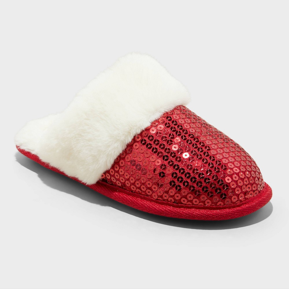 Kids' Lane Sequin Scuff Slippers - Cat & Jack™ Red 2-3