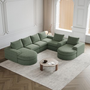 Modern Curved Chenille Sectional Sofa with 2 Chaise Lounges, Convertible L-Shaped 6-Seat Modular Couch for Living Room & Bedroom–The Pop Home - 1 of 4