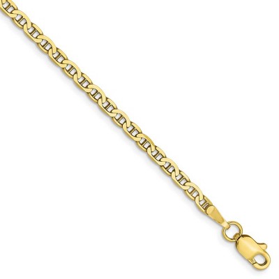 Black Bow Jewelry 10k Yellow Gold, 2.4mm Flat Anchor Chain Anklet