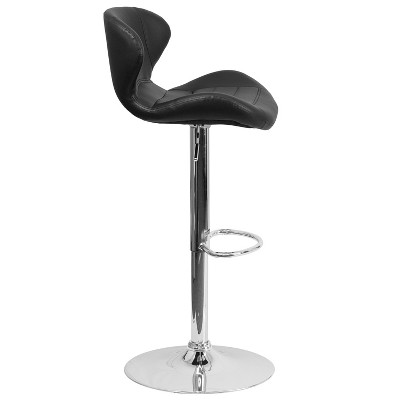 Sleek Curvaceous Black Vinyl Adjustable Swivel Barstool with Chrome Base