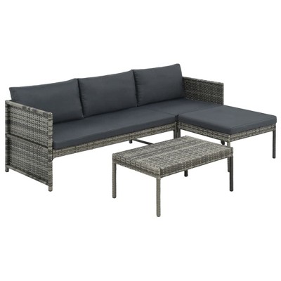 vidaXL Patio Sofa 3 Piece, Garden Sofa Set with Cushions, Patio Lounge Set Outdoor Sectional Sofa Couch for Balcony Garden, Poly Rattan Gray