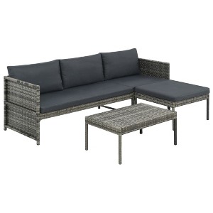 vidaXL Patio Sofa 3 Piece, Garden Sofa Set with Cushions, Patio Lounge Set Outdoor Sectional Sofa Couch for Balcony Garden, Poly Rattan Gray - 1 of 4
