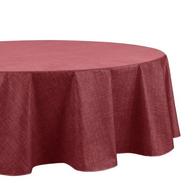 Monterey Brick Red Vinyl Oval Tablecloth with Flannel Backing