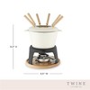 Twine 5998 Farmhouse Kitchen Enamel Cast Iron Fondue Set Cheese Melting Pot Metal Stand with Stainless Steel Forks and Chrome Gel Burner, Off-Cream - 3 of 4